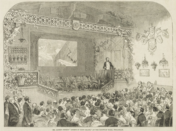 Mr Albert Smith's "Ascent of Mont Blanc", at the Egyptian Hall, Piccadilly, 1852. British author,