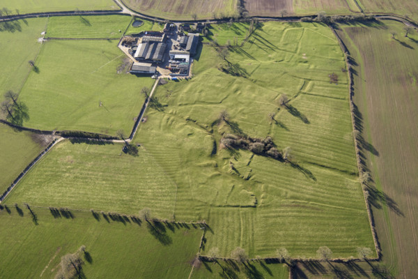 The earthwork remains of the abandoned areas of Alkmonton medieval settlement, Derbyshire, 2022.