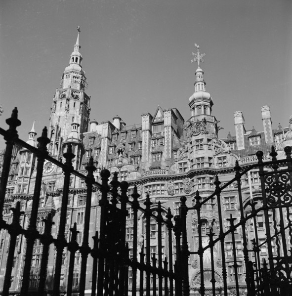 View over cast iron railings towards the front of the Imperial Hotel, designed by Fitzroy Doll in