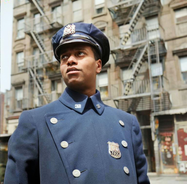 [Untitled photo, possibly related to: New York, New York. Policeman no. 19687].  (Colorised black