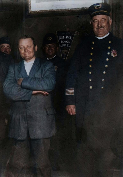 Schrank under arrest, 1912. John F. Schrank's attempted assassination of U.S. President Teddy