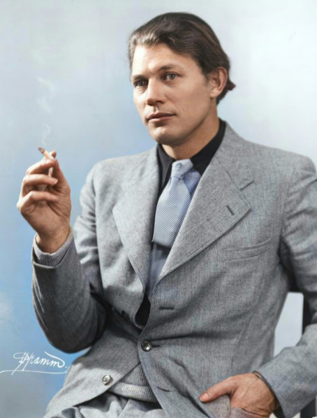Portrait of the author Harry Martinson (1904-1978), 1933. (Colorised black and white print).