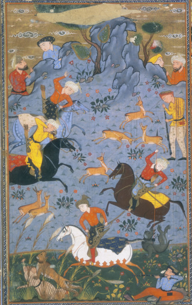 Hunters on horseback hunting deer, 1595.