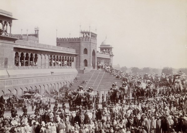 State entry into Delhi, India, 1902. An elephant procession of the Viceroy's staff in front of the