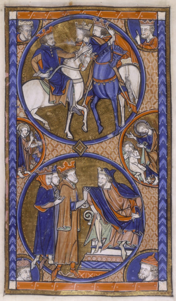 Three kings conferring, c1265-c1270. In the top circle the kings are on horseback and appear to be