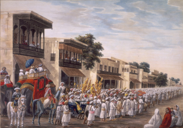Marriage procession of a Muslim bridegroom proceeding to the bride's house, c1808. People ride on