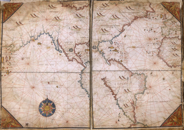 World Map, 1562. The map suggests that North America and Asia are connected to form one large