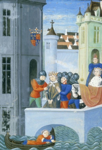 Richard II being taken into the Tower of London, 1399, (c1460-c1480). A group of soldiers manhandle