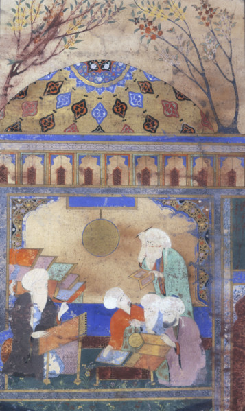 Nasireddin's observatory at Meraga, 1562. Nasireddin Tusi at his writing desk with the four men who