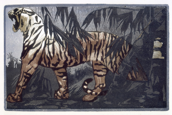 Tiger; scene from "The Jungle Book", 1919. From a French translation of "The Jungle Book" by