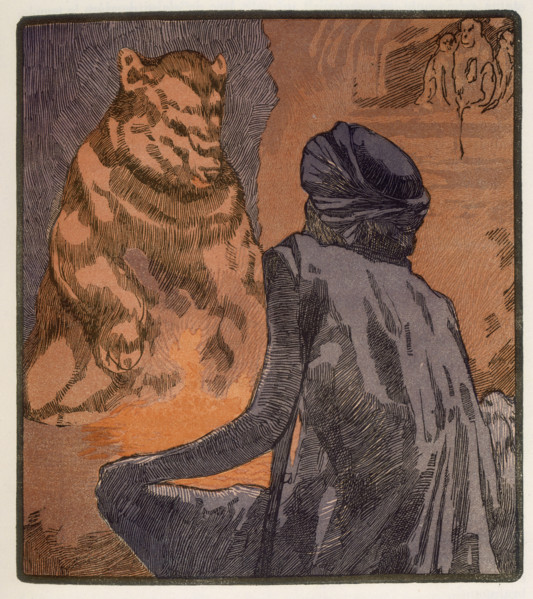 The Miracle of Purun Bhagat; scene from "The Jungle Book", 1919. From a French translation of "The