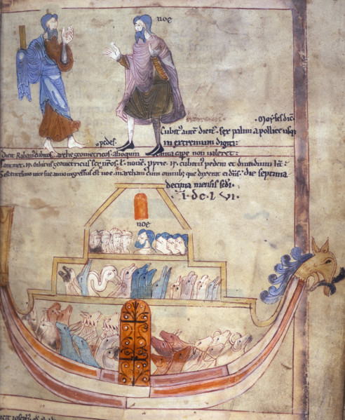 Noah's Ark, second quarter of the 11th century. God speaks to Noah, and below is the Ark with Noah,