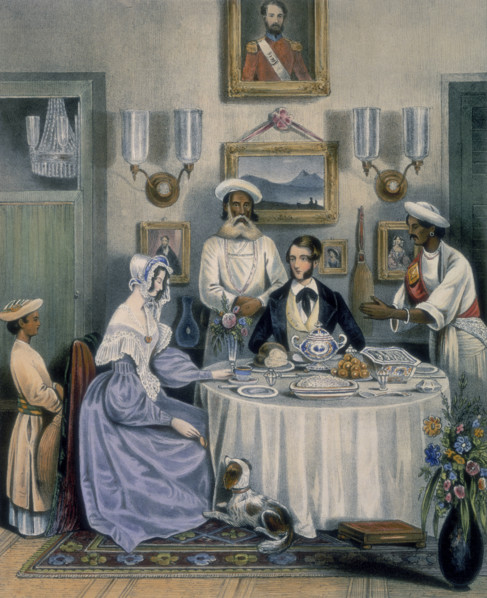 The Breakfast, 1842. A young married couple (an East India Company civil servant and his wife)