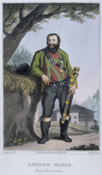 Andrew Hofer, 1820. Carrying a sword, and with his initials on his belt. A traditional Tyrolean