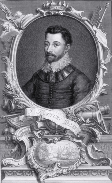 Sir Francis Drake, c1743-c1751. Portrait of Drake (1540-1596) made in the 18th century. Below the