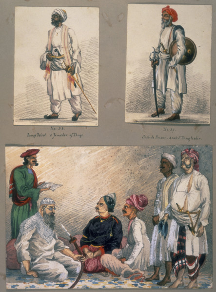 Portraits of known Indian thugs, c1851-c1857. At top left is 'Doorga (or Durga) Daleet, a Jamadar
