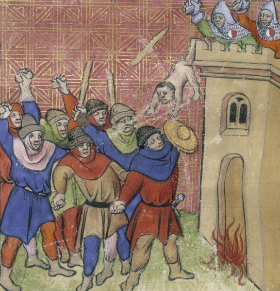 Third Crusade of Pastoureaux, c1375-c1400. Depiction of Pastoureaux killing 500 Jews at