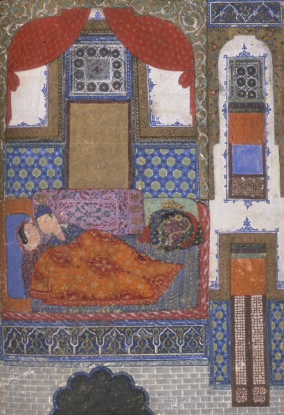 Khusrau and Shirin in bed, c1410-c1411. Khusrau was a Sasanian king, and Shirin was his Armenian