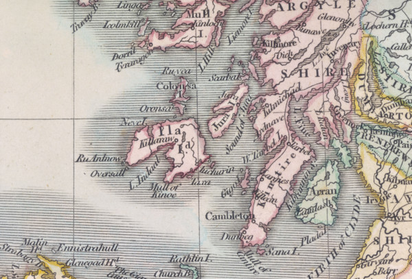 Detail from a map of Scotland, (c1800?). Showing some of the coastline and islands of western
