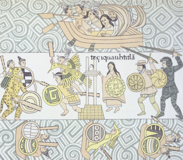 The Spanish, with their allies, fighting the Aztecs 1892. From "Homenaje á Cristóbal Colón: