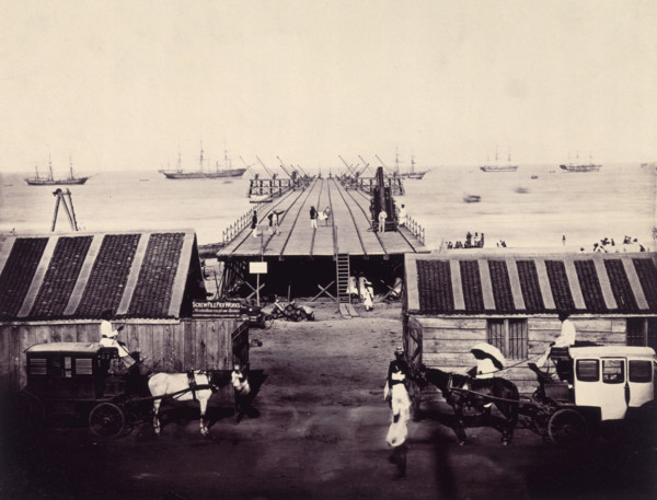 The Pier under construction, Madras, India, c1861. A view of the works from the foreshore, looking