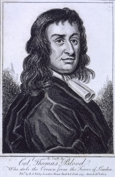 Colonel Thomas Blood, Who stole the Crown from the Tower of London, 1813. Blood (c1618-1680) was an