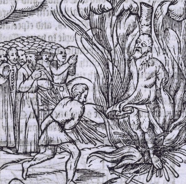 The burning of George Wishart, 1546 (1577). Scottish religious reformer Wishart (1513-1546) is