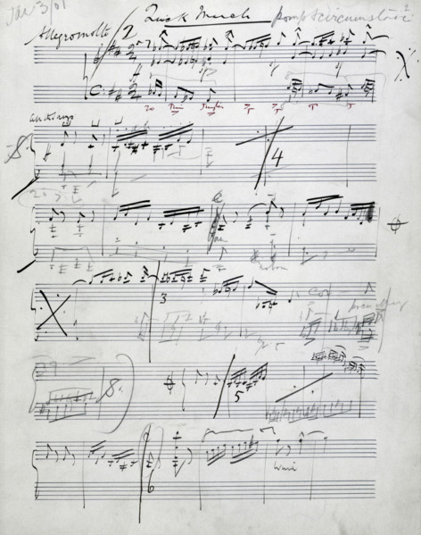 Elgar's sketch of his 'Pomp and Circumstance March no 1', 1901. Elgar was a self-taught composer