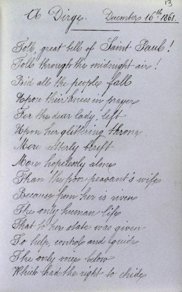 A Dirge, page from Queen Victoria's Album Consolatium, 16 December, 1861. Following the death of
