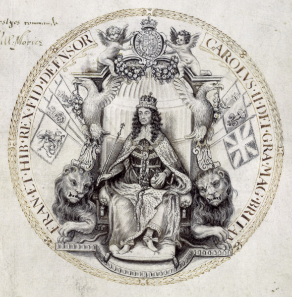 Design for a great seal for King Charles II, 1662. The famous English medallist and seal engraver
