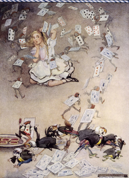 Pack of cards falling on Alice, Alice's Adventures in Wonderland, 1922.