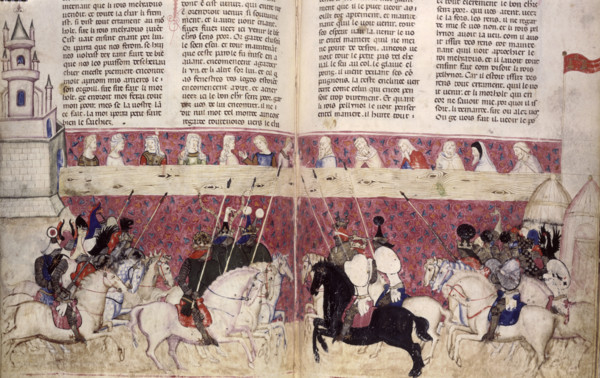 A tournament, c1352. The earlier tournaments had been rough affairs, often involving injury and