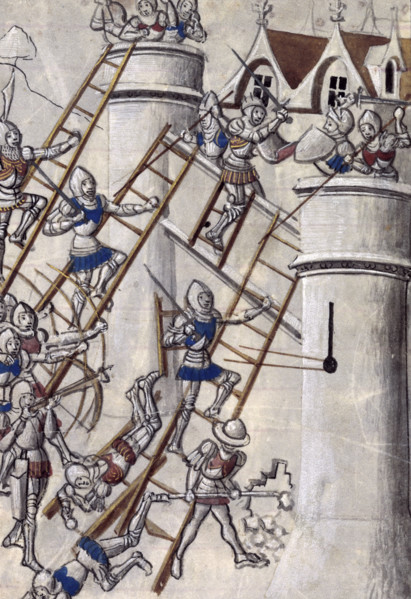 Storming a castle by escalade, c1470. The attackers use the method of escalade - to attack the wall