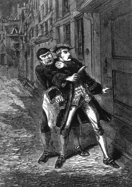 Scene from 'Sweeney Todd' c1880. Sweeney Todd's barber shop was a death trap for unwary customers