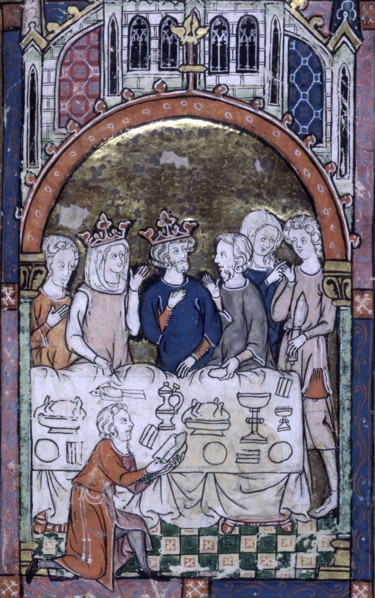 King Arthur's Feast, early 14th century (1300-1315?) King Arthur and Queen Guinevere at a banquet,