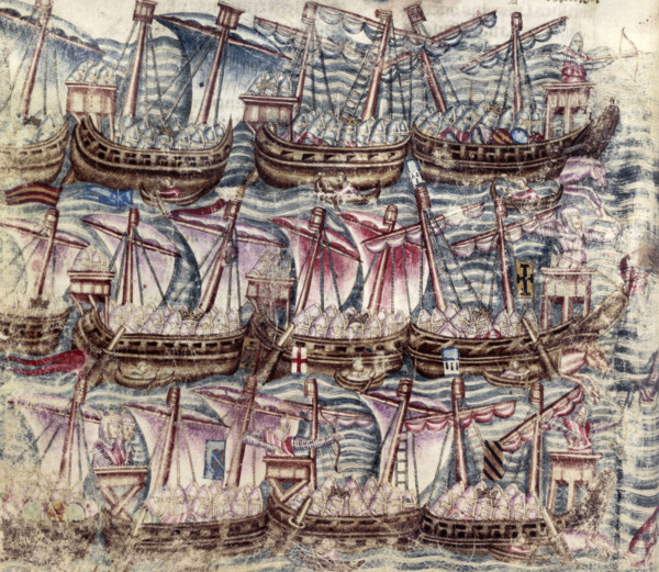 A Greek fleet, 15th Century. From "Les Livres des Histoires du commencement du monde", a universal
