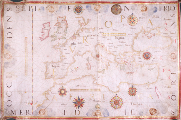 Map of Europe, 1570. The traditional portolan chart - the large, single-sheet, hand-drawn map of