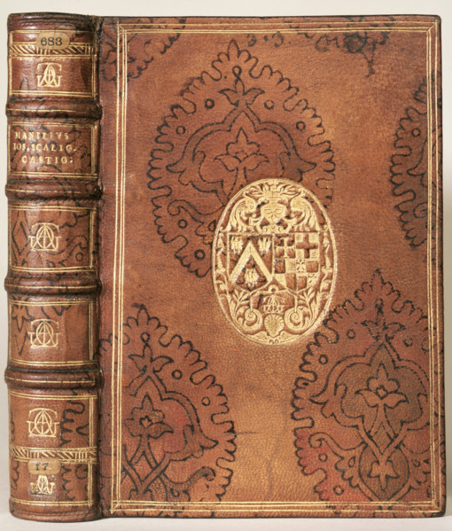 Book binding made for Jacques-Auguste de Thou, c1606. This gold-tooled and stencilled binding for