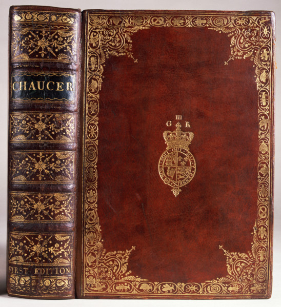 Copy of Caxton's first edition of Chaucer's "The Canterbury Tales", 1476. This book was bound,