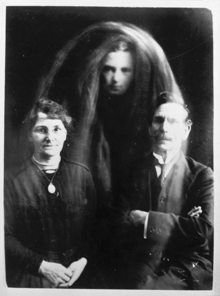 A 'psychic photograph', c1890-c1910. This photograph, which supposedly shows a ghost between a