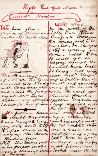 Hyde Park Gate News, family magazine produced by Virginia Woolf and Vanessa Bell, 1891-1892. Page