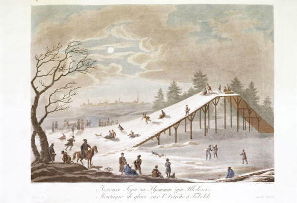 Montagne de glace sur l'Irtiche à Tobolsk, c1811-c1813. Winter scene in Russia: people tobogganing