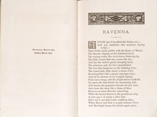 Newdigate Prize Poem, "Ravenna", by Oscar Wilde, 1878. Wilde's response to the Italian city of