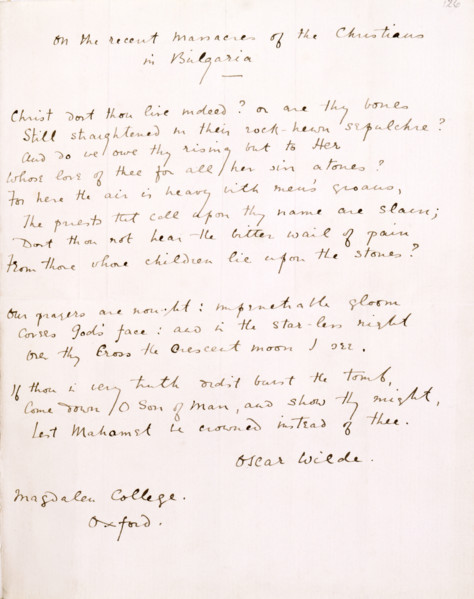 On the Massacre of the Christians in Bulgaria by Oscar Wilde, 1818. Sonnet. 'Christ dost thou live