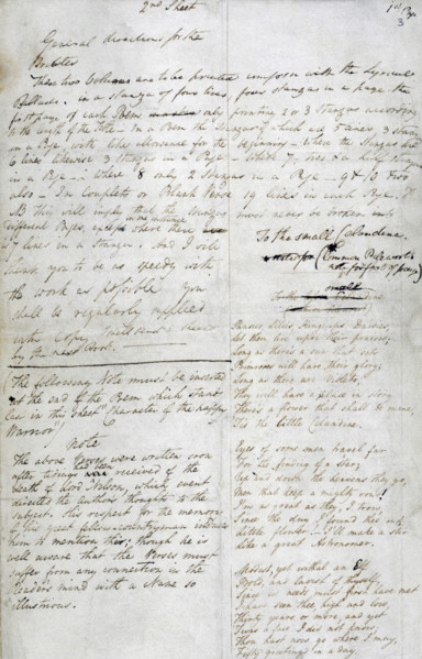 Instructions for the printing of William Wordsworth's poems, 1807. Wordsworth explains how he wants