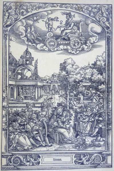 The planet Venus and lovers, c1535. Venus, personification of love and pleasure, rides across the