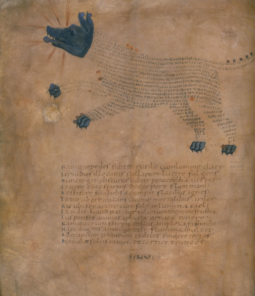 Illustration of the constellation Sirius, with text, c820-840 AD. Sirius is the brightest star in