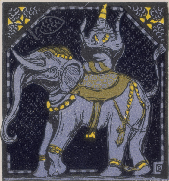 Elephant and rider; scene from "The Jungle Book", 1919. From a French translation of "The Jungle