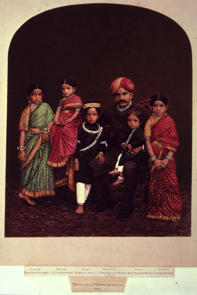 The Maharaja of Mysore and children, 1890. 'Princess Jaya Lakshammanni, Princess Cheluva Jammanni,