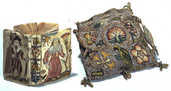Embroidered prayer book and bag, 1633. Book of Psalms encased in an embroidered silk binding,